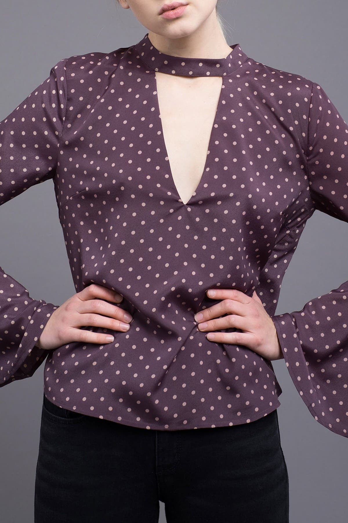 polka dot bell sleeve top