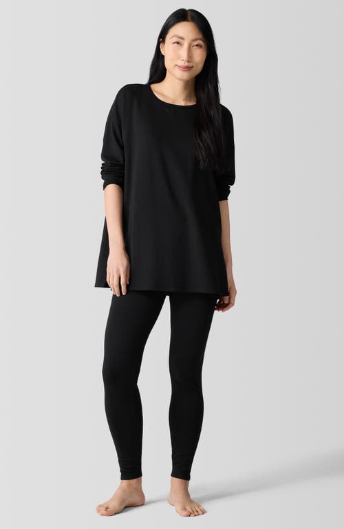 Eileen Fisher Long Sleeve Organic Linen Blend Jersey Tunic Sweater In Black