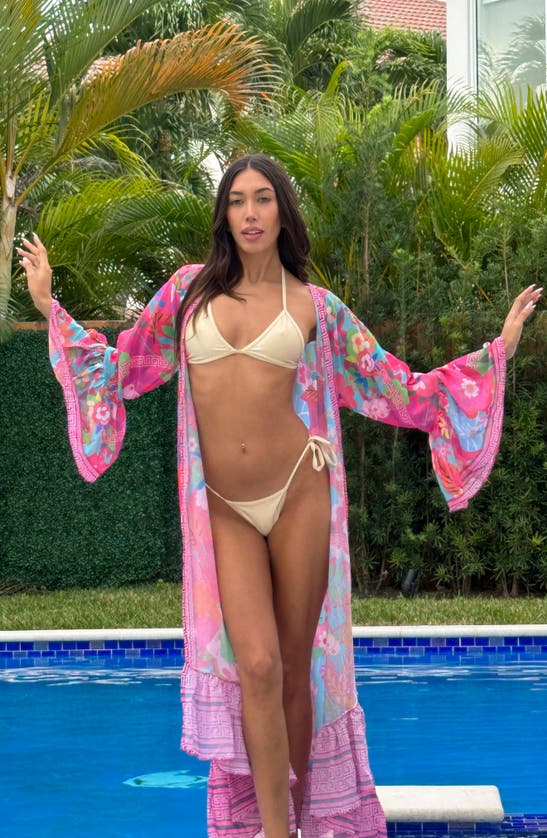 Ranee's Floral Print Ruffle Woven Duster In Pink
