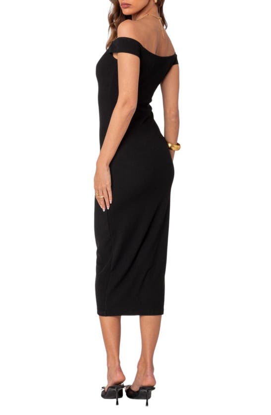 Edikted Kyla Off Shoulder Ribbed Midi Dress In Black