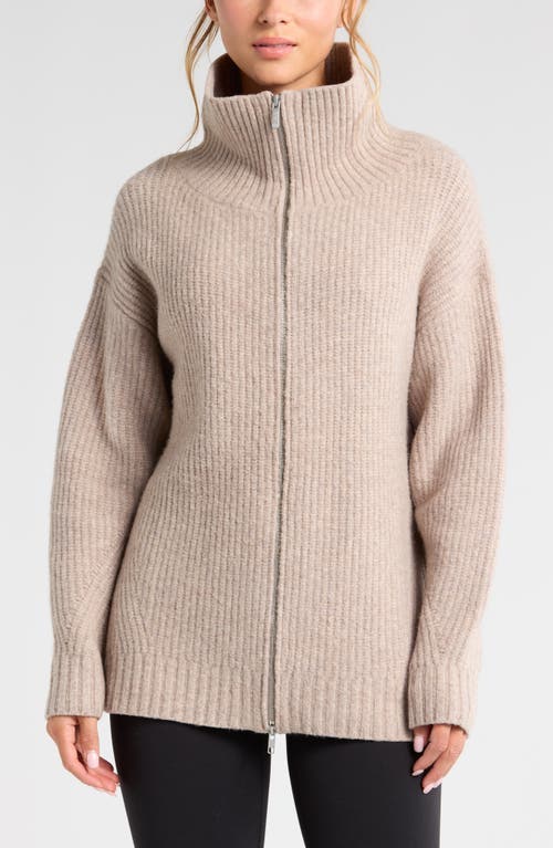 Shop Zella Cozy Knit Zip-up Cardigan In Taupe Heather