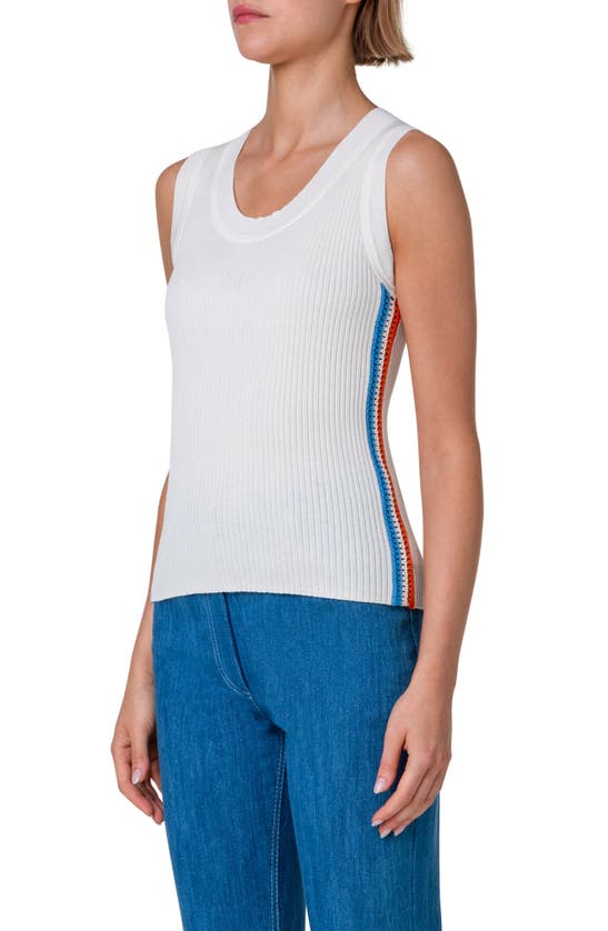 Akris Punto Crochet Side-stripe Scoop-neck Fitted Rib Tank Top In Cream-multicolor