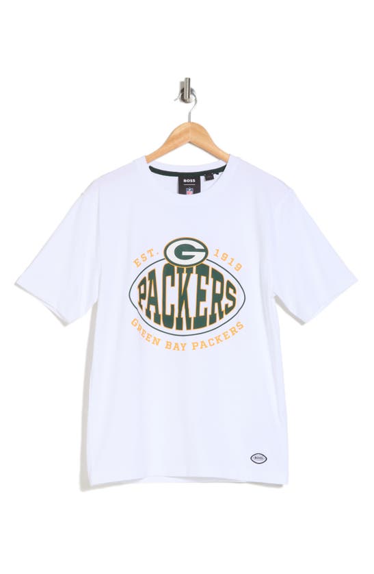 Shop Hugo Boss Boss X Nfl Stretch Cotton Graphic T-shirt In Green Bay Packers White