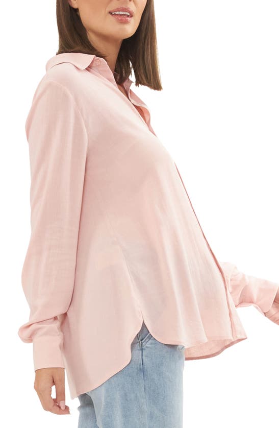 Shop Ripe Maternity Clara Relaxed Maternity/nursing Button-up Shirt In Soft Pink