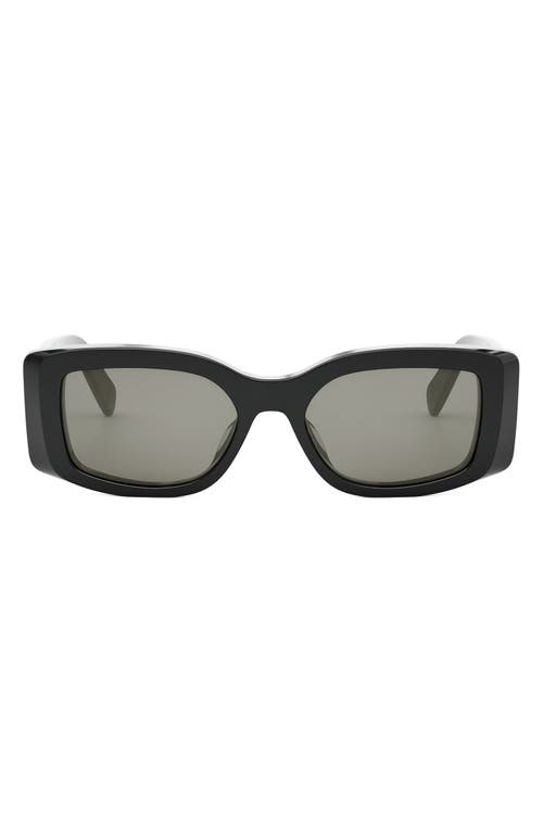 Shop Celine Triomphe 53mm Rectangular Sunglasses In Shiny Black/smoke