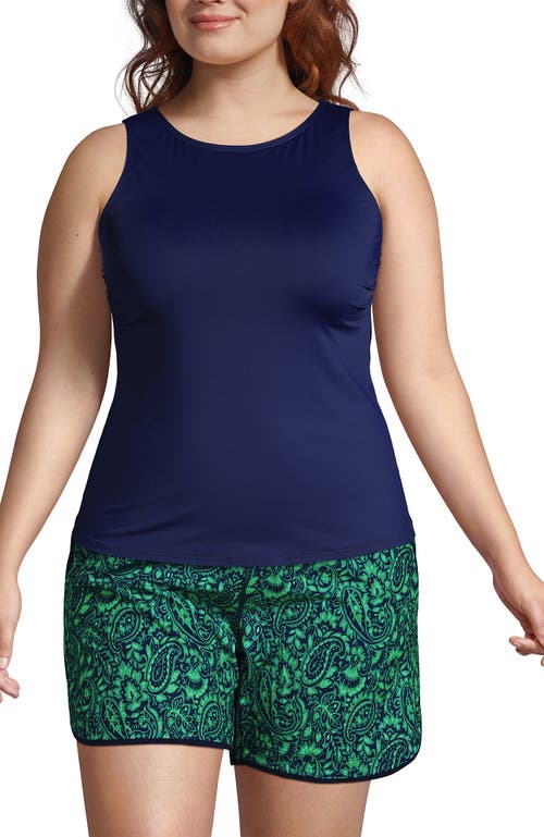 Shop Lands' End Plus Size Long Chlorine Resistant High Neck Upf 50 Modest Tankini Swimsuit Top In Deep Sea Navy