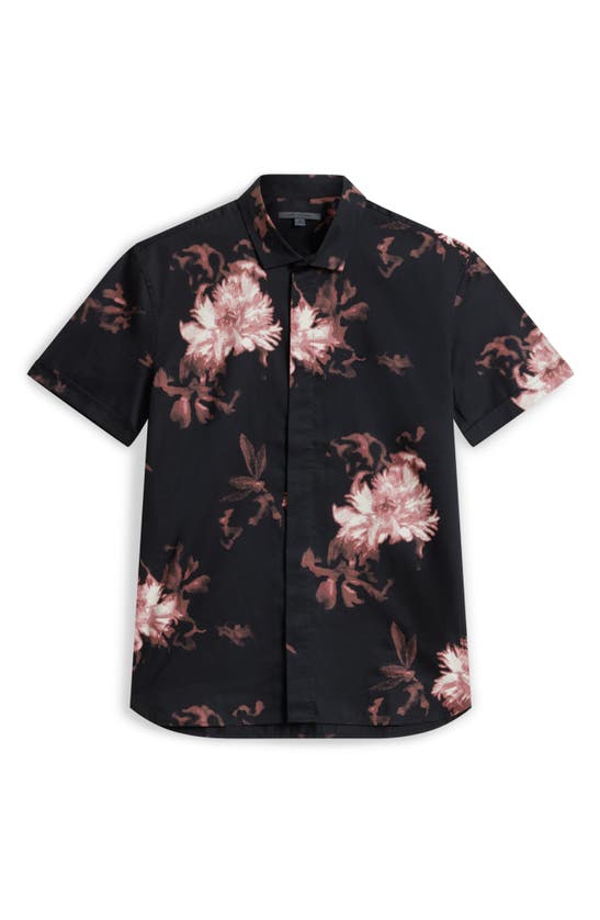 Shop John Varvatos Loren Floral Short Sleeve Cotton Button-up Shirt In Cranberry