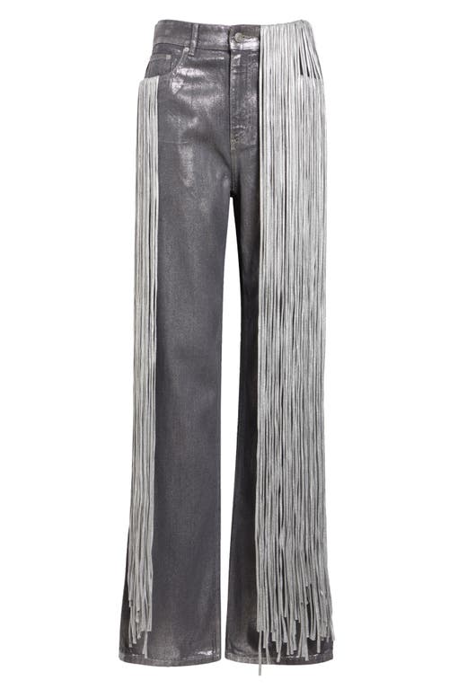 Shop Area Metallic Fringe Straight Leg Jeans In Silver