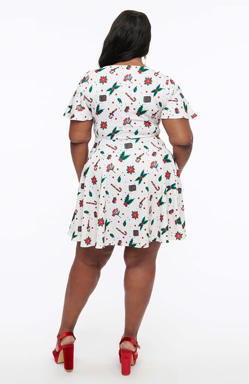 Shop Unique Vintage Plus Size 1950s Poppy Flare Dress In Ivory Christmas Print