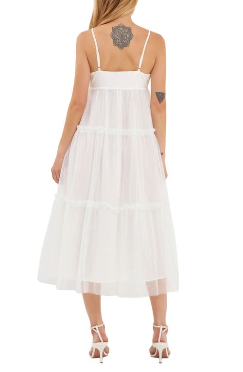 Shop English Factory Tulle Contrast Sleeveless Midi Dress In White