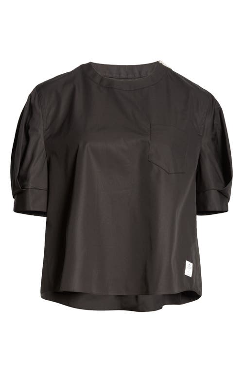 Sacai X Thomas Mason Puff Sleeve Cotton Poplin Top In Black