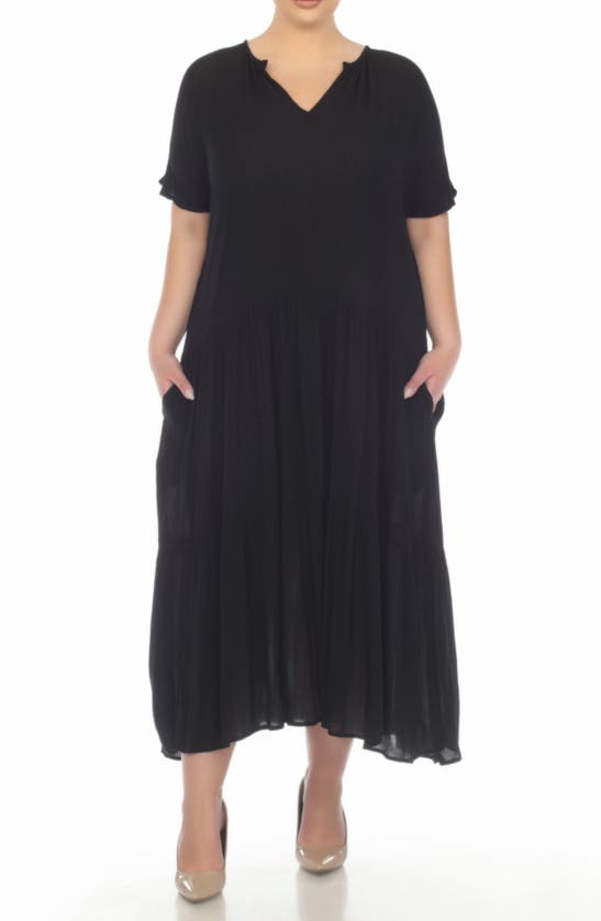 Shop Boho Me Short Sleeve Tiered Maxi Dress In Black