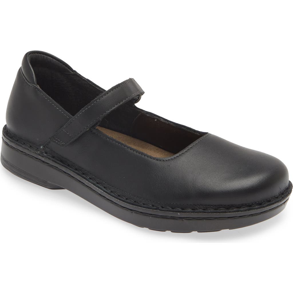 Naot Martinos Mary Jane Flat In Jet Black Leather
