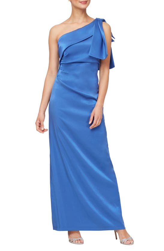 Alex Evenings One-shoulder Column Gown In Royal