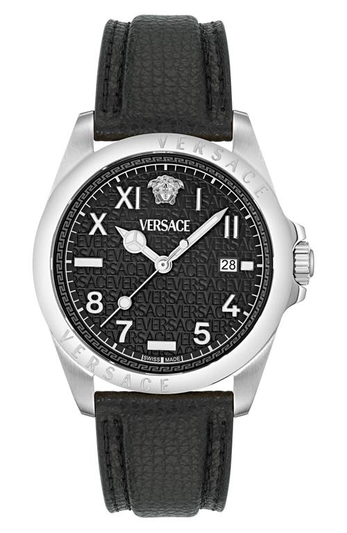 Shop Versace Anteo Leather Strap Watch, 41mm In Stainless Steel