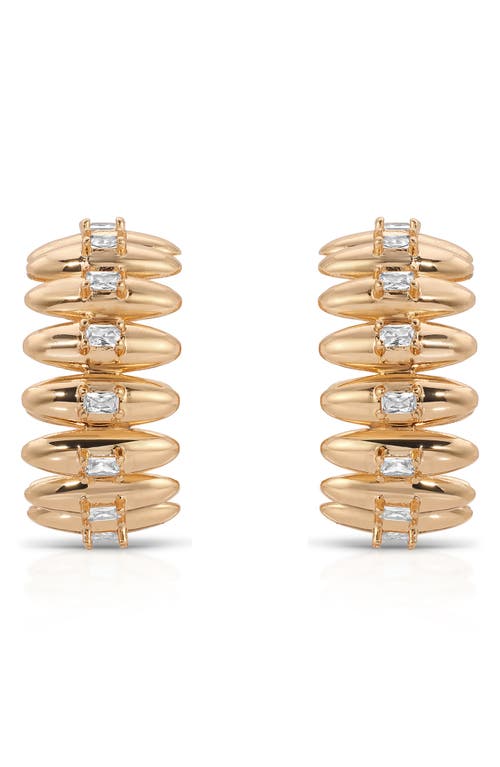 Ettika Baguette Cubic Zirconia Thick Oval Dome Hoop Earrings In Gold