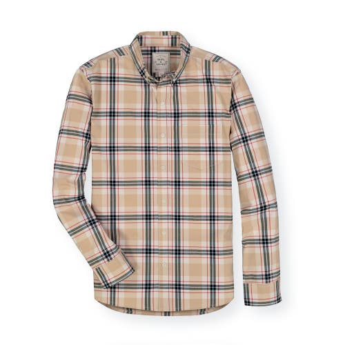 Shop Hope & Henry Poplin Button Down Shirt In Classic Tan Plaid