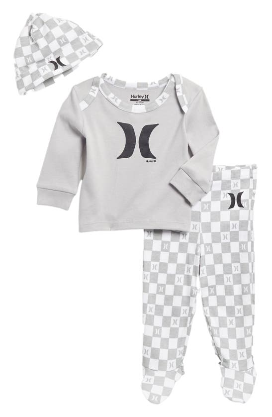 Shop Hurley Check Logo Cotton Layette Set In Wolf Gray