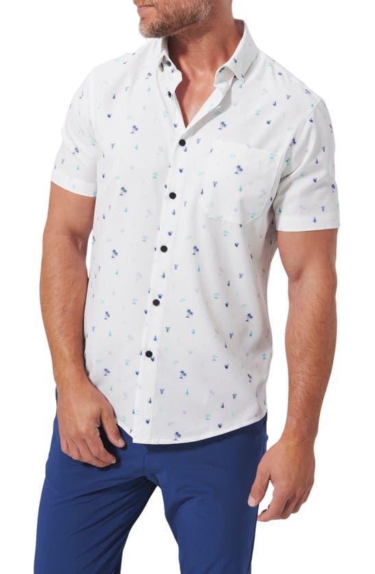 Mizzen + Main Leeward Regular Fit Tropical Print Short Sleeve Performance Button-up Shirt In Island Oasis Print