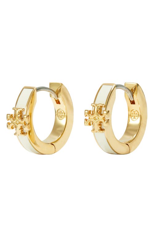 Shop Tory Burch Kira Enamel Huggie Earrings In Tory Gold/new Ivory