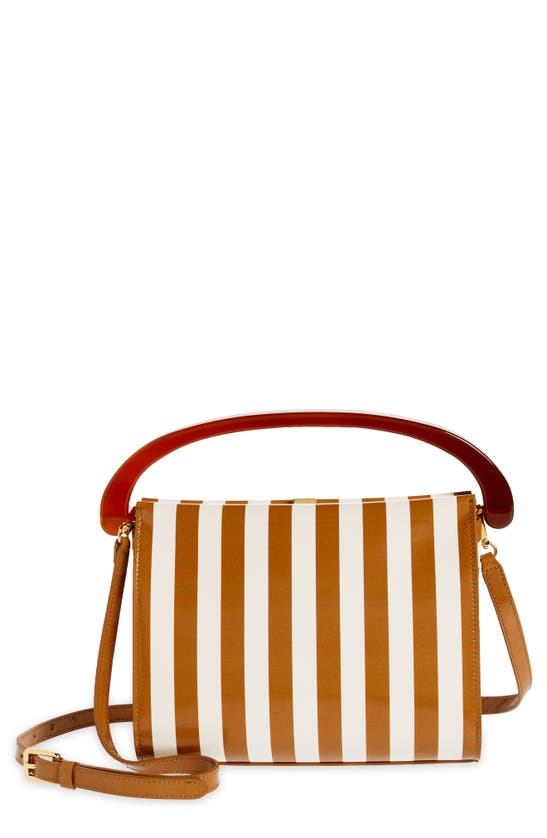 Shop Dries Van Noten Boxed Stripe Leather Top Handle Bag In Tan