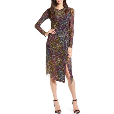 Leith Mesh Print Long Sleeve Dress, Black