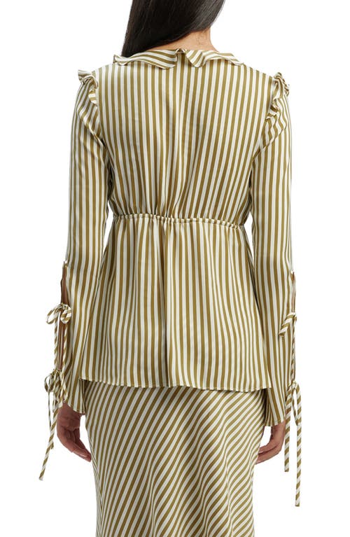 Bardot Dhalia Stripe Frill Tie Front Top In Green Stripe