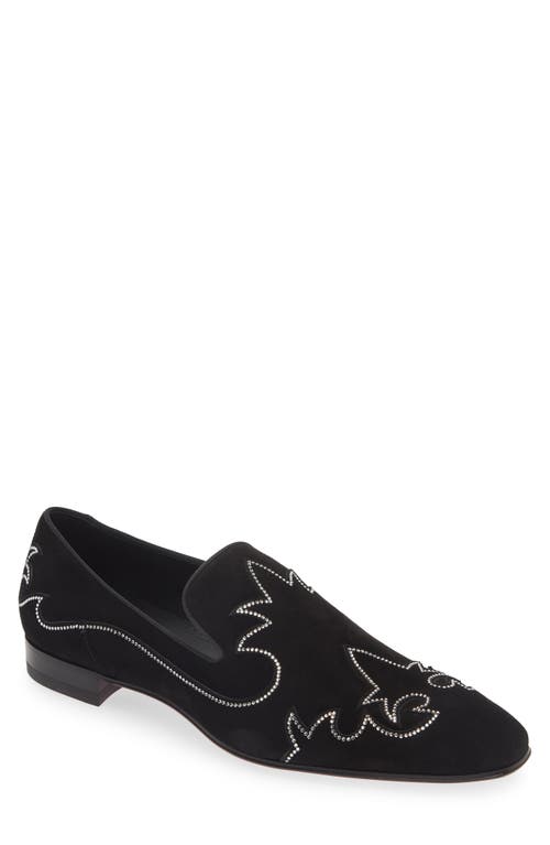 Christian Louboutin Dandysiago Grosgrain-trimmed Embellished Velvet Loafers In Black