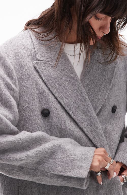 Shop Topshop Brushed Double Breasted Coat In Grey