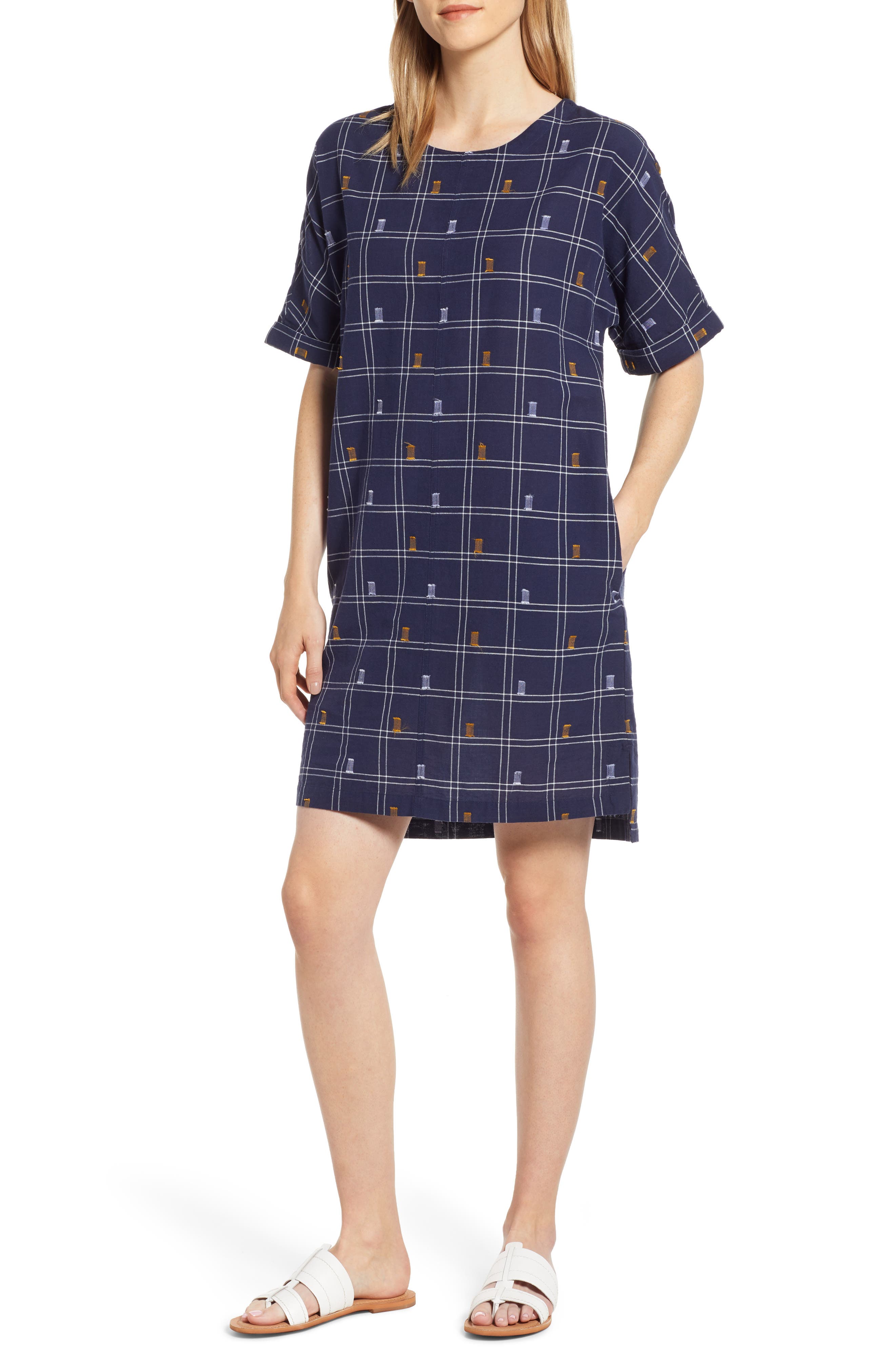 Caslon Jacquard Shift Dress, Blue