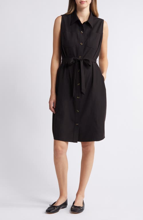 caslon(r) Sleeveless Tie Waist Dress in Black