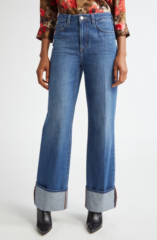 Shop L Agence L'agence Miley High Waist Cuff Wide Leg Jeans In Lampson