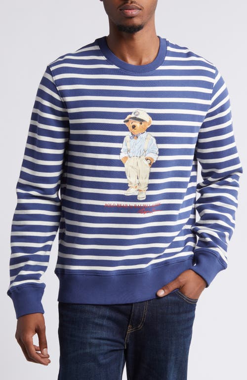 Polo Ralph Lauren Bear Stripe Sweatshirt Light Navy/Deck at Nordstrom,