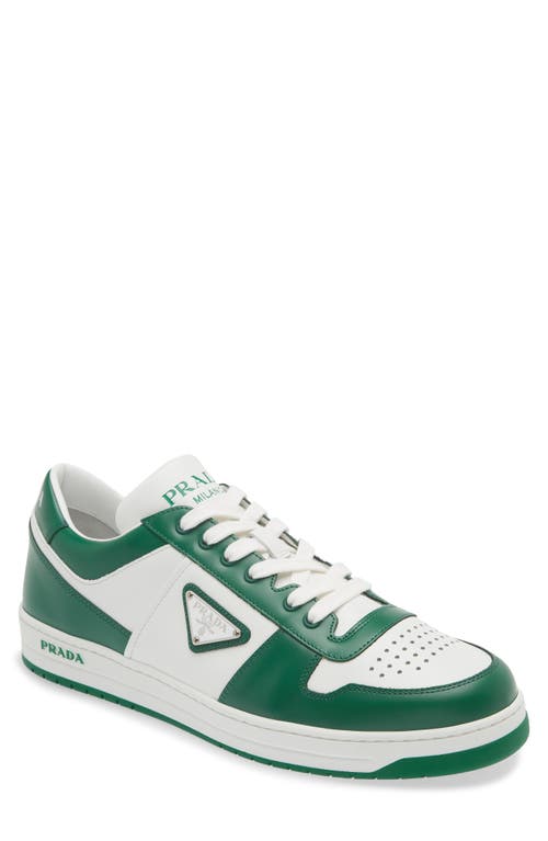 Prada Downtown Logo Low Top Sneaker In Bianco/verde