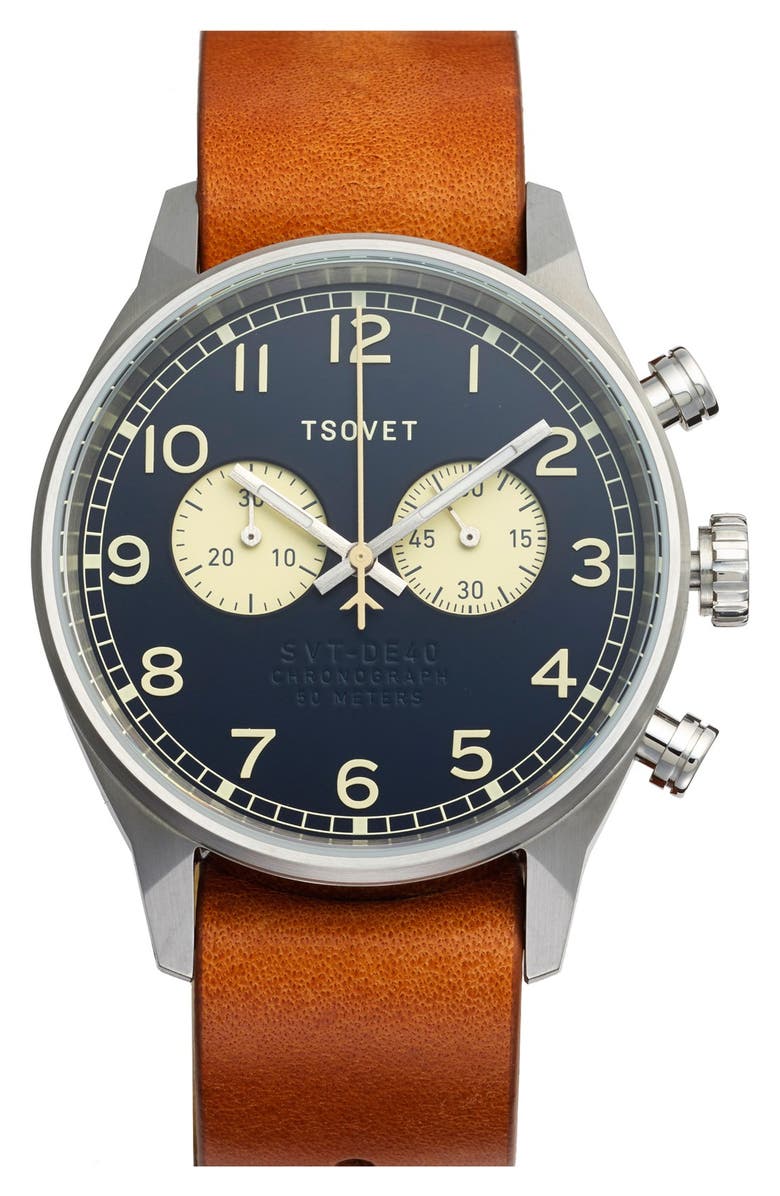 TSOVET 'SVT-DE40' Chronograph Leather Strap Watch, 40mm | Nordstrom