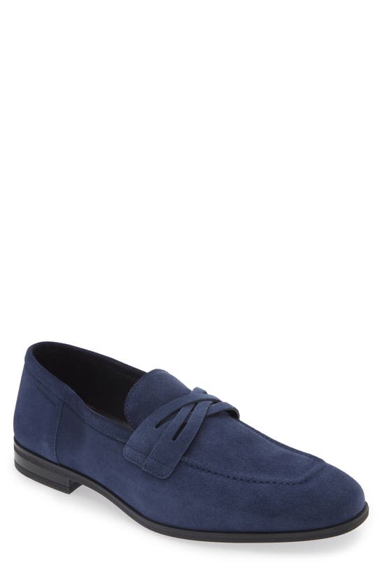 Stuart Weitzman Men's Simon Suede Crisscross Penny Loafers In Blue.