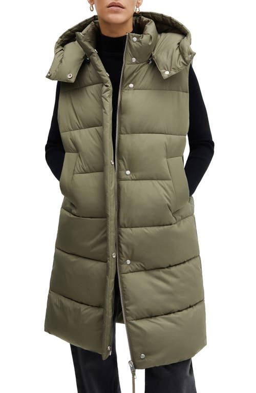 MANGO Quilted Puffer Vest with Detachable Hood Khaki at Nordstrom,
