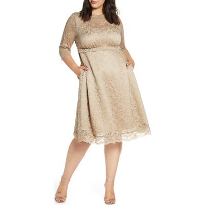 Plus Size Kiyonna Lacy Cocktail Dress, Beige