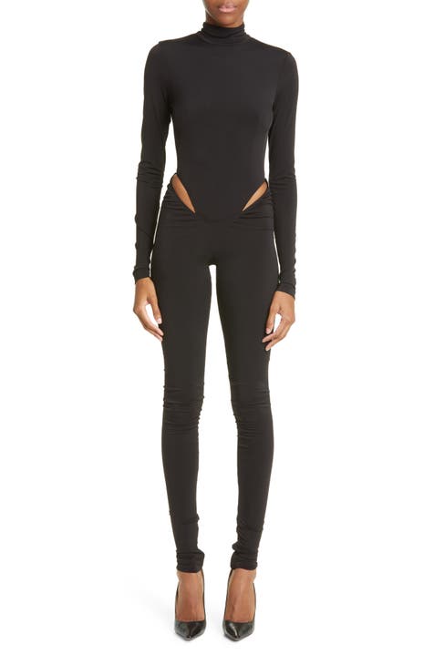 Women's Turtleneck Jumpsuit with Long Sleeves - Black