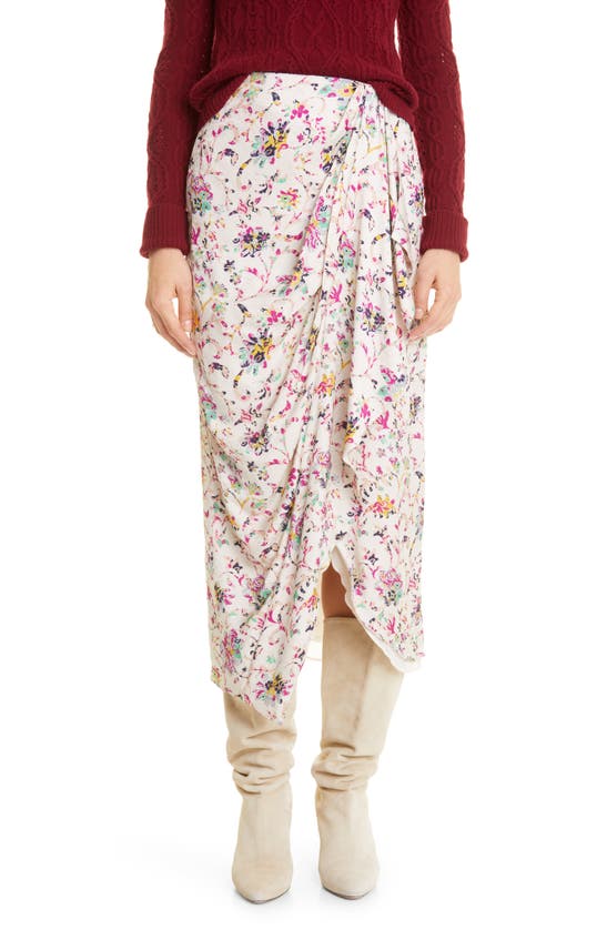 Isabel Marant Étoile Berthe Draped Floral-print Jacquard Midi Skirt In Ecru