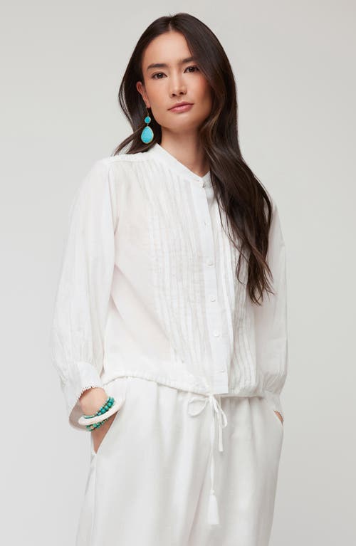 Shop Karen Kane Pintuck Pleat Cotton Button-up Shirt In Off White