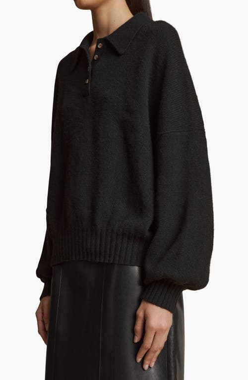 Shop Khaite Rene Long Sleeve Cashmere Polo Sweater In Black