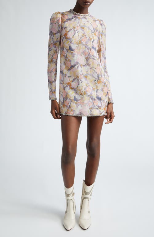 Shop Zimmermann Illustration Diamante Long Sleeve Linen & Silk Minidress In Sorbetto Eden