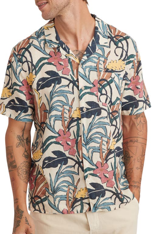 Marine Layer Floral Short Sleeve Camp Shirt in Natural Floral