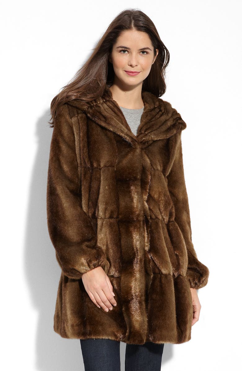 Jones New York Tiered Faux Fur Hooded Coat | Nordstrom
