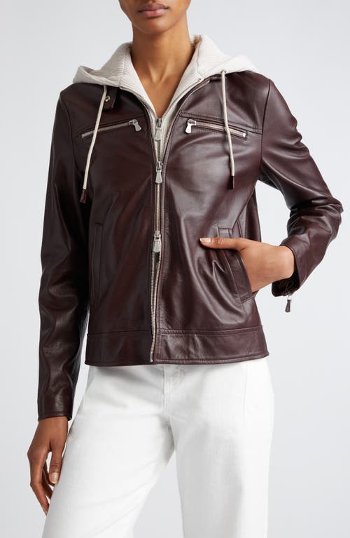 Eleventy Leather Biker Jacket with Removable Hooded Bib Cookie at Nordstrom, Us