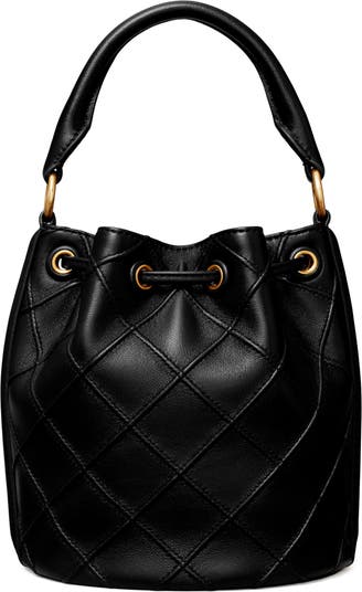 Tory Burch Fleming Soft Leather Bucket Bag in Black