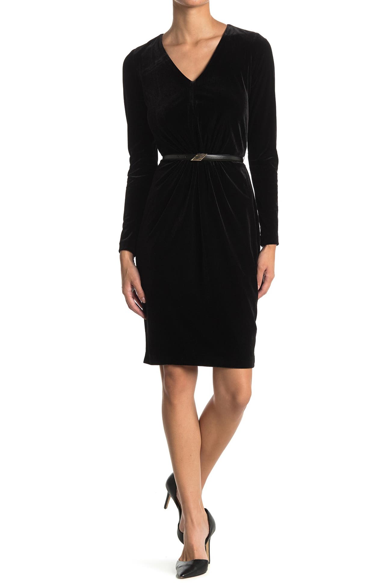 Calvin Klein VNeck Velvet Belted Dress Nordstrom Rack