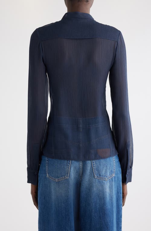 Shop Chloé Sheer Crinkle Silk Button-up Shirt In Graphite Blue