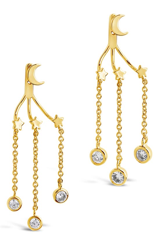 Sterling Forever Moon & Star Jacket Earrings In Gold